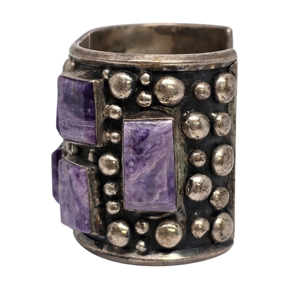 Bill Mex Dineh' Large Sterling Silver Charoite Wide Cuff Bracelet #20983 - Picture 2 of 10